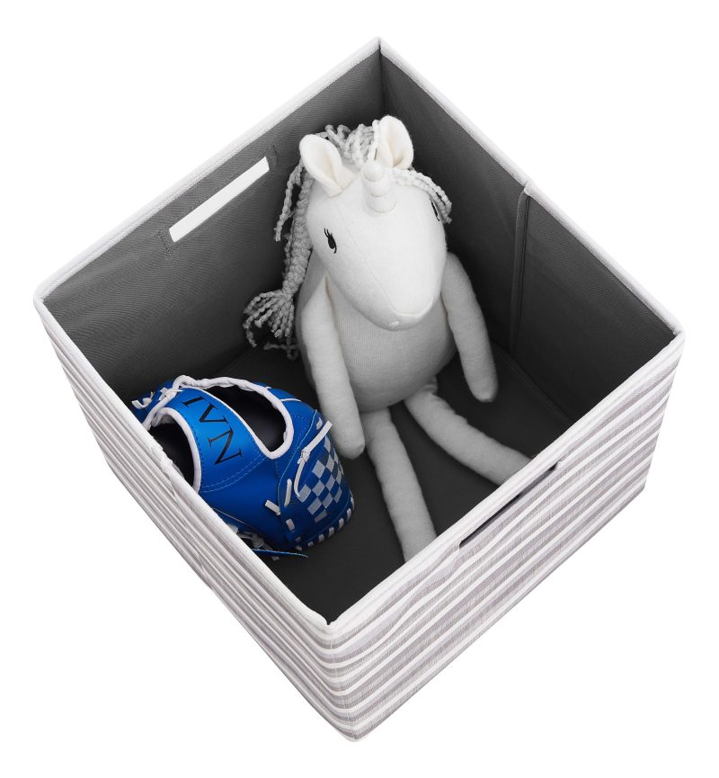 Linon Emmet Storage Bins, Medium Size, Gray Stripes, Pack Of 2 - Image 4
