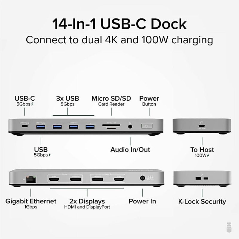 Plugable USB C Laptop Docking Station, Dual Monitor 4K 60Hz for Apple Mac M1/M2/M3, 2x HDMI or 2x DisplayPort - 100W Charging DisplayLink Dock, 2 Displays for MacBook, Driver Required - Image 2