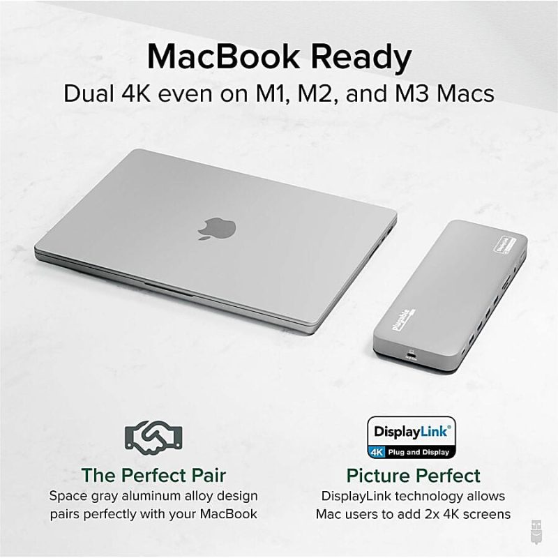 Plugable USB C Laptop Docking Station, Dual Monitor 4K 60Hz for Apple Mac M1/M2/M3, 2x HDMI or 2x DisplayPort - 100W Charging DisplayLink Dock, 2 Displays for MacBook, Driver Required - Image 3