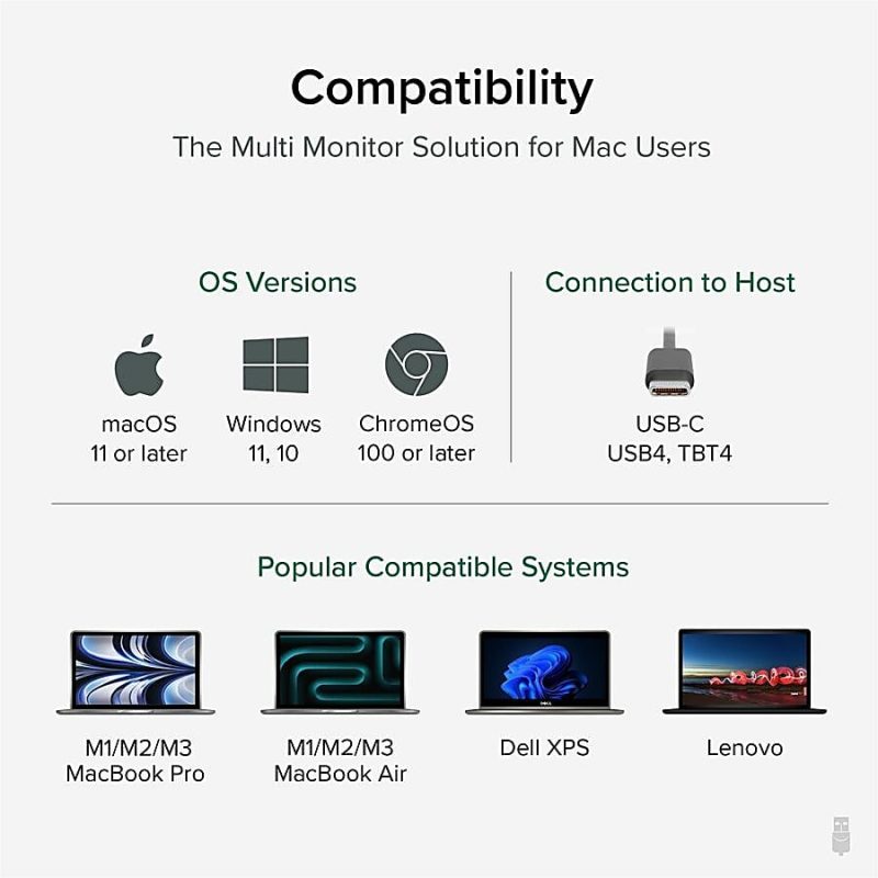 Plugable USB C Laptop Docking Station, Dual Monitor 4K 60Hz for Apple Mac M1/M2/M3, 2x HDMI or 2x DisplayPort - 100W Charging DisplayLink Dock, 2 Displays for MacBook, Driver Required - Image 6