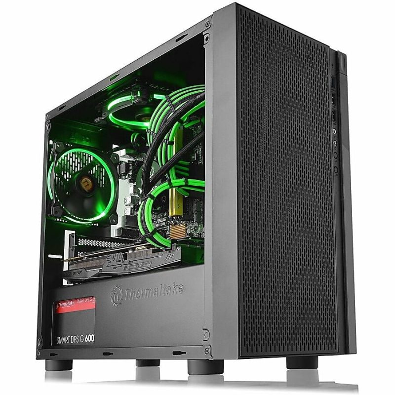 Thermaltake Versa H18 TG Computer Case - Micro Tower - Black, Blue - Tempered Glass, SPCC - 4 x Bay - 1 x 4.72" x Fan(s) Installed - 0 - Micro ATX, Mini ITX Motherboard Supported - 5 x Fan(s) Supported - Image 11