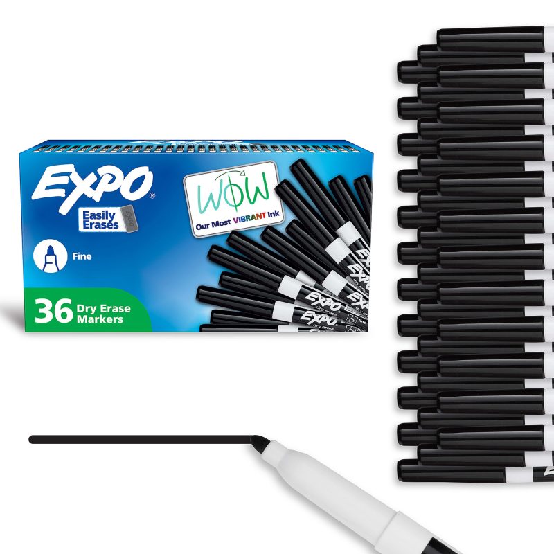 EXPO® Low-Odor Dry-Erase Markers, Fine Point, Black, Pack Of 36