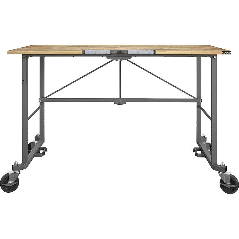 Cosco Smartfold Portable Work Desk Table - Four Leg Base - 4 Legs - 400 lb Capacity x 14.50" Table Top Width x 25.51" Table Top Depth - 55.25" Height - Gray - Steel - Hardwood Top Material - 1 Each - Image 2