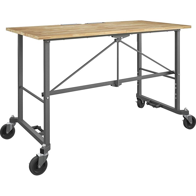 Cosco Smartfold Portable Work Desk Table - Four Leg Base - 4 Legs - 400 lb Capacity x 14.50" Table Top Width x 25.51" Table Top Depth - 55.25" Height - Gray - Steel - Hardwood Top Material - 1 Each - Image 3