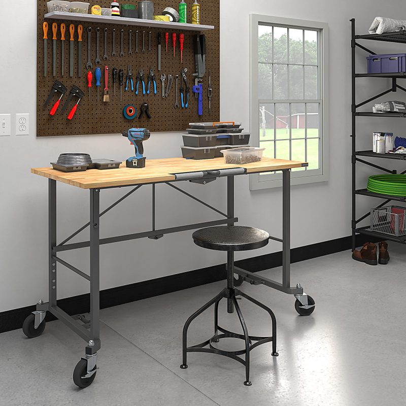 Cosco Smartfold Portable Work Desk Table - Four Leg Base - 4 Legs - 400 lb Capacity x 14.50" Table Top Width x 25.51" Table Top Depth - 55.25" Height - Gray - Steel - Hardwood Top Material - 1 Each - Image 5