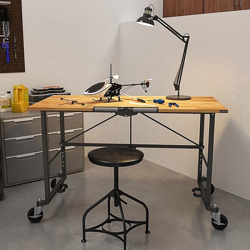 Cosco Smartfold Portable Work Desk Table - Four Leg Base - 4 Legs - 400 lb Capacity x 14.50" Table Top Width x 25.51" Table Top Depth - 55.25" Height - Gray - Steel - Hardwood Top Material - 1 Each - Image 7