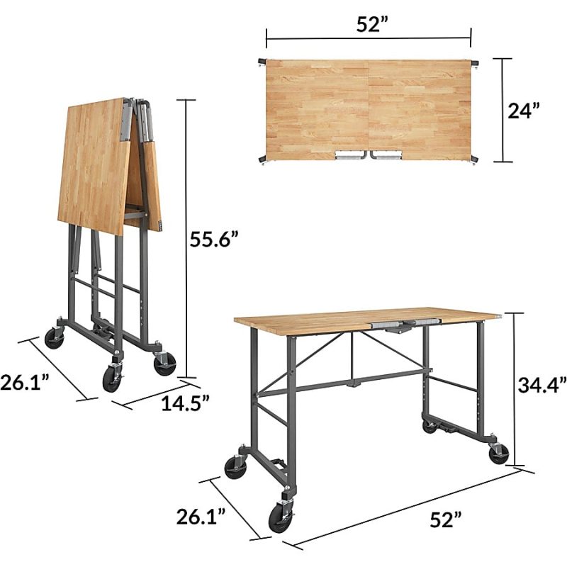 Cosco Smartfold Portable Work Desk Table - Four Leg Base - 4 Legs - 400 lb Capacity x 14.50" Table Top Width x 25.51" Table Top Depth - 55.25" Height - Gray - Steel - Hardwood Top Material - 1 Each - Image 8