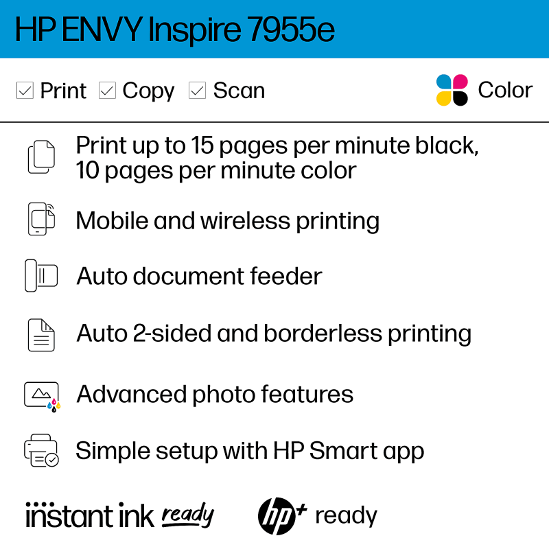 HP ENVY Inspire 7955e Wireless All-in-One Color Printer with 3 months free Instant Ink with HP+ (1W2Y8A) - Image 4