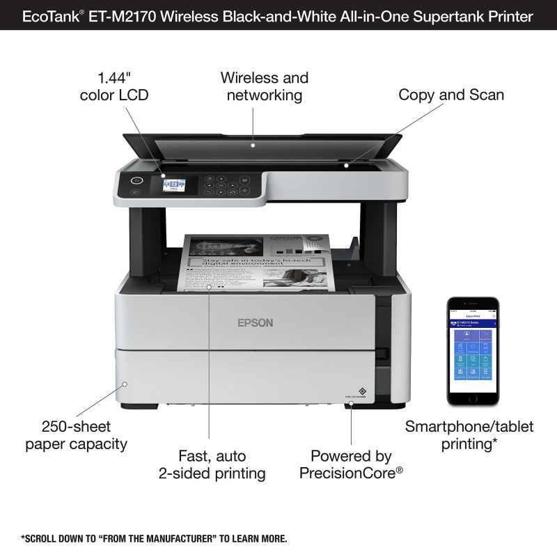 Epson® EcoTank® ET-M2170 SuperTank® Wireless All-In-One Monochrome Printer - Image 4