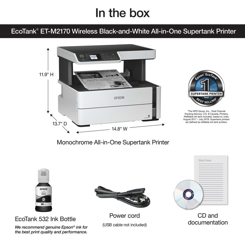 Epson® EcoTank® ET-M2170 SuperTank® Wireless All-In-One Monochrome Printer - Image 5