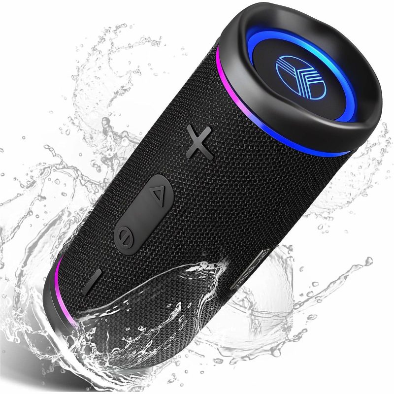 TREBLAB HD77 - Wireless Bluetooth Speaker - 30W Stereo, 20H Battery, IPX7 Waterproof, TWS Mode, Portable Speaker with RGB Light and Shockproof Body - 50 Hz to 20 kHz - Surround Sound, 360° Circle Sound, TrueWireless Stereo - Battery Rechargeable