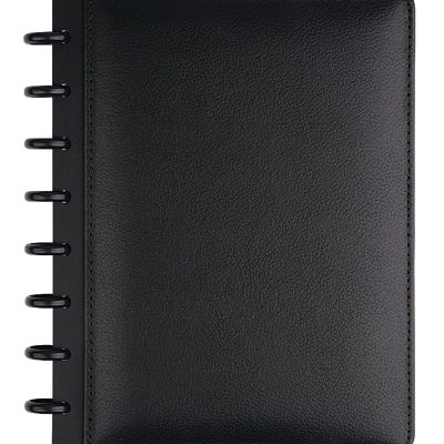 TUL® Discbound Notebook With Leather Cover, Junior Size, Narrow Ruled, 60 Sheets, Black