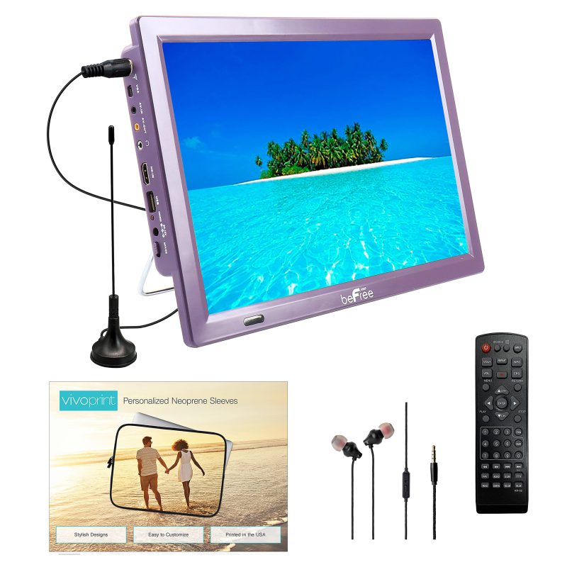 BeFree Sound 14" LED Portable Television With Wired Earbuds, Purple, 995116945M - Image 2