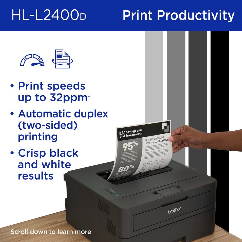 Brother HL-L2400D Compact Monochrome Laser Printer, Duplex, USB-Connected, Black & White - Image 5