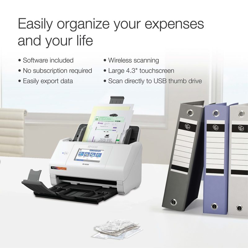 Epson® RapidReceipt™ Wireless Touchscreen Desktop Receipt And Color Document Scanner With Auto Document Feeder, RR-600W - Image 2