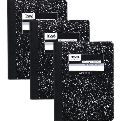 Mead® Composition Notebooks, 9 3/4" x 7 1/2", Wide Ruled, 100 Sheets, Black Marble, Pack Of 3