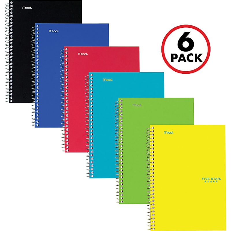 Mead® Five Star® Wire-Bound Notebooks, 9-1/2" x 6", 2 Subject, College Ruled, 80 Sheets, Assorted Colors, Pack Of 6 Notebooks - Image 2