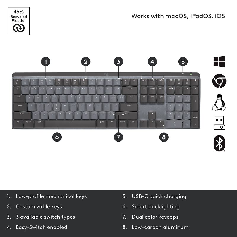 Logitech® MX Mechanical Wireless Illuminated Performance Keyboard, Graphite, 920-010547 - Image 7