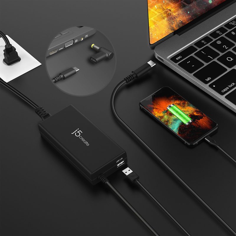 j5create 100W PD USB-C Super Charger With 6 DC Connectors, Black, JUP2290DC - Image 4