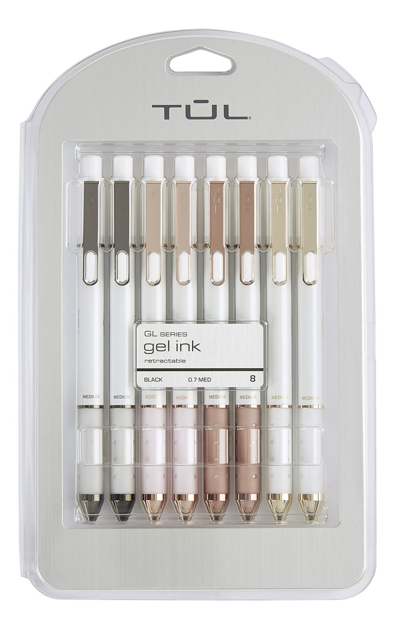 TUL® GL Series Retractable Gel Pens, Medium Point, 0.7 mm, Silver Barrel, Assorted Standard & Bright Ink Colors, Pack Of 14 Pens - Black,8