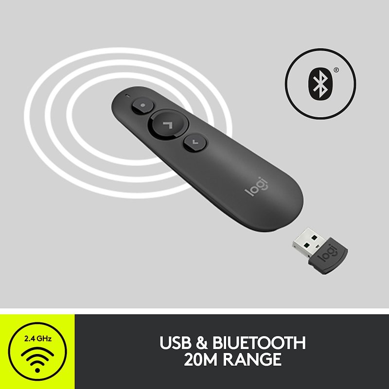 Logitech® Laser Class 1 R500s Bluetooth® & USB Presentation Clicker, 4-7/8”H x 1-1/2”W, Black - Image 4