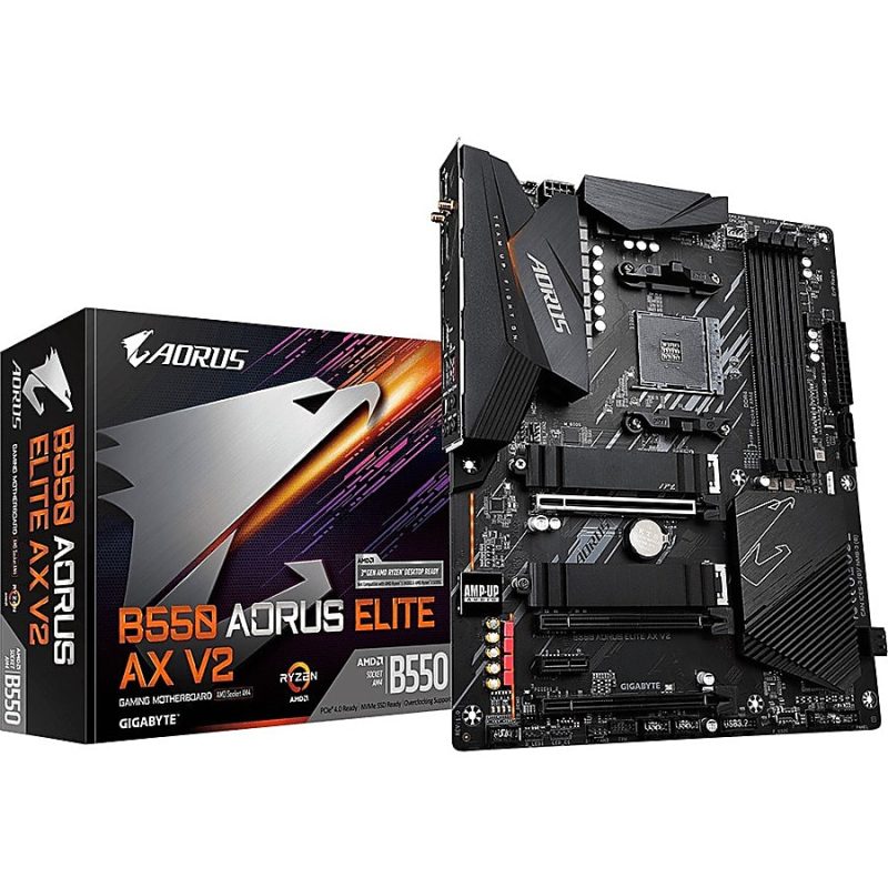 Aorus Ultra Durable B550 AORUS ELITE AX V2 Desktop Motherboard - AMD B550 Chipset - Socket AM4 - ATX - Ryzen 3, Ryzen 5, Ryzen 7, Ryzen 9, Ryzen 3 PRO, Ryzen 5 Pro, Ryzen 7 PRO, Ryzen 9 PRO Processor Supported - 128 GB DDR4 SDRAM Maximum RAM - Image 2