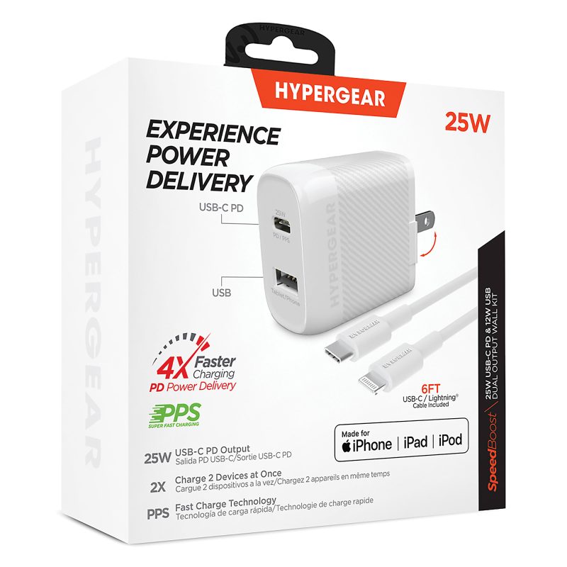 HyperGear SpeedBoost 25W PD Dual-Output Lightning Wall Charger Kit For iPhone®/iPad®/iPod, White, HPL15627 - Image 2