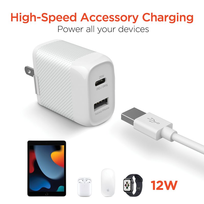 HyperGear SpeedBoost 25W PD Dual-Output Lightning Wall Charger Kit For iPhone®/iPad®/iPod, White, HPL15627 - Image 4