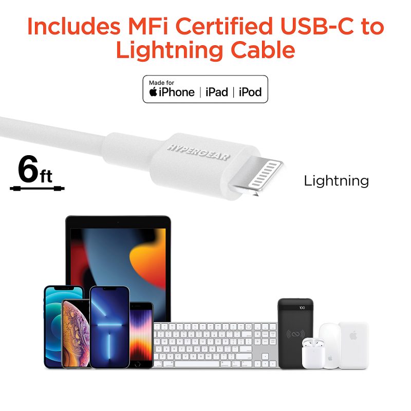 HyperGear SpeedBoost 25W PD Dual-Output Lightning Wall Charger Kit For iPhone®/iPad®/iPod, White, HPL15627 - Image 7