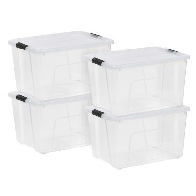 Iris USA® Buckled Boxes, 60 Qt, 22-1/16”L x 16-5/8”W x 13-1/16”H, Clear, Set Of 4 Boxes