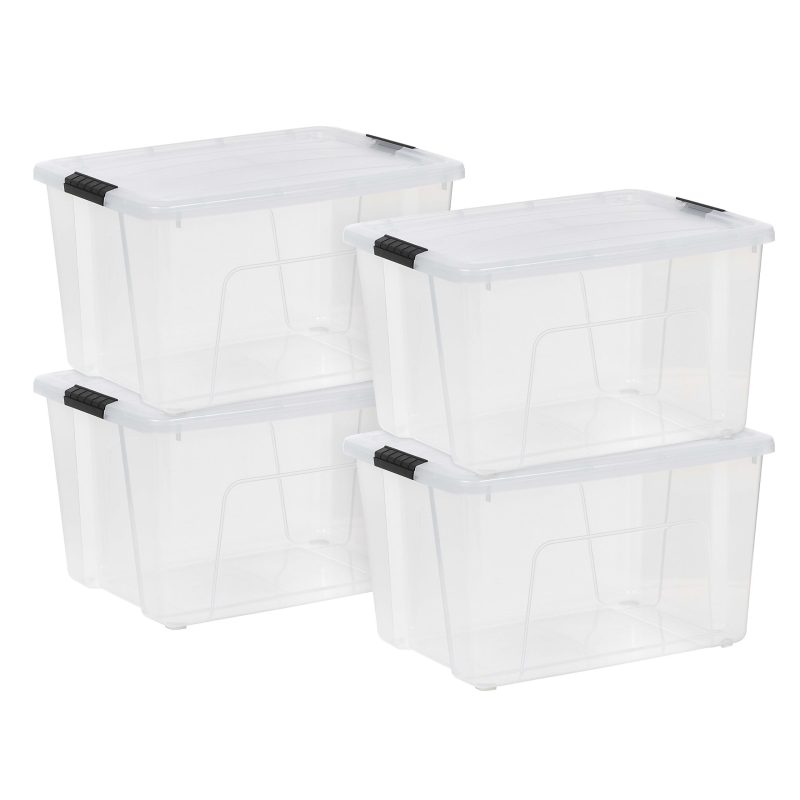 Iris USA® Buckled Boxes, 60 Qt, 22-1/16”L x 16-5/8”W x 13-1/16”H, Clear, Set Of 4 Boxes