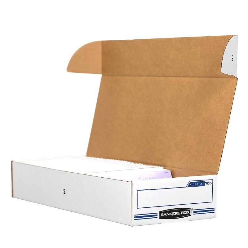 Bankers Box® Stor/File™ Check/Deposit Slip Storage Box With Flip-Top Closure, 24" x 9" x 4", 60% Recycled, White/Blue - Image 3