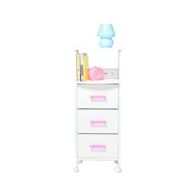 Dormify Sutton Charging 3-Drawer Cart on Wheels, Clear - Hot Pink