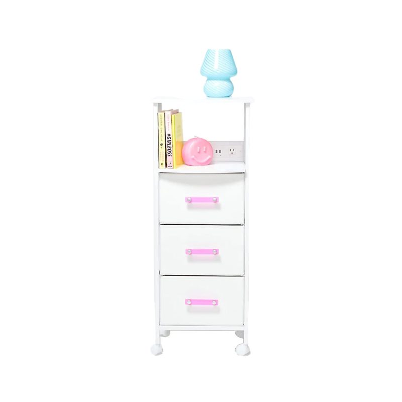 Dormify Sutton Charging 3-Drawer Cart on Wheels, Clear - Hot Pink