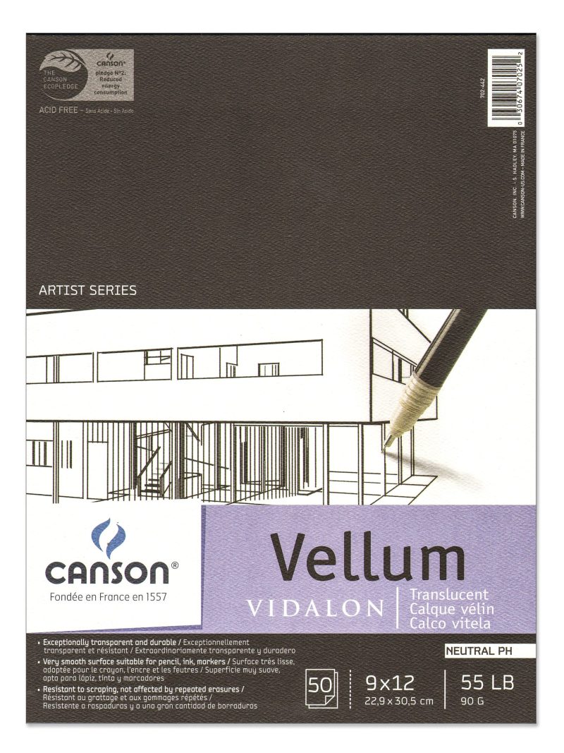 Canson Vidalon Tracing Vellum Pad, 9" x 12", Pack Of 50 Sheets
