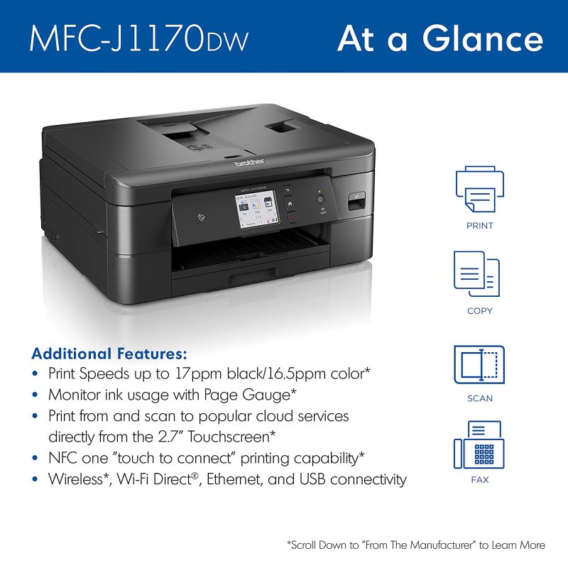 Brother® MFC-J1170DW Wireless Inkjet All-In-One Color Printer With Refresh EZ Print Eligibility - Image 2