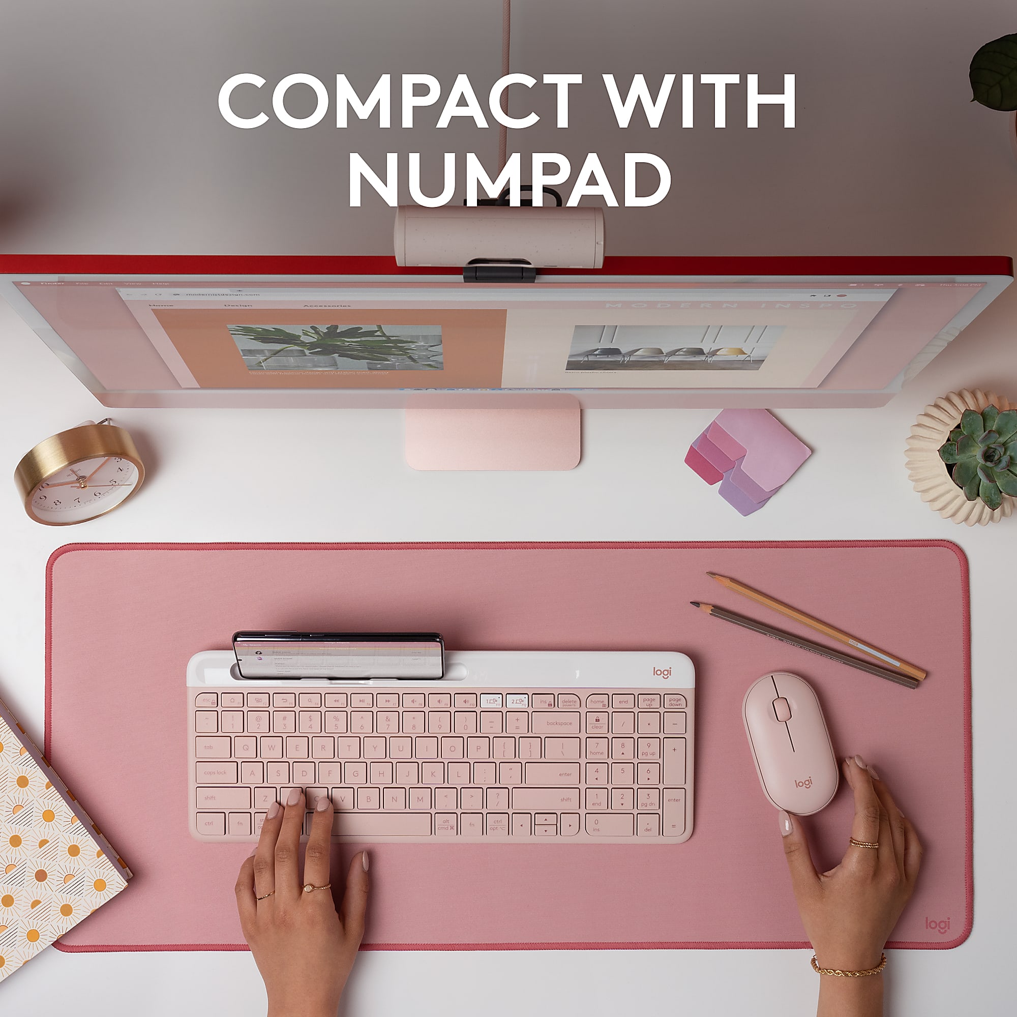 Logitech K585 Slim Multi-Device Wireless Keyboard - Wireless Connectivity - Bluetooth/RF - 2.40 GHz - ChromeOS - Notebook, Smartphone - PC, Mac - AAA Battery Size Supported - Rose - Image 3