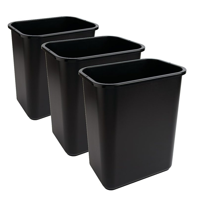 Highmark™ Rectangular Plastic Wastebasket, 6.5 Gallons, 15"H x 10"W x 14-1/4"D, Black, Pack Of 3 - Image 3