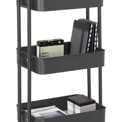 Realspace® Mobile 3-Tier Storage Cart, 35-5/8"H x 17-15/16"W x 14-5/16"D, Black - Gray