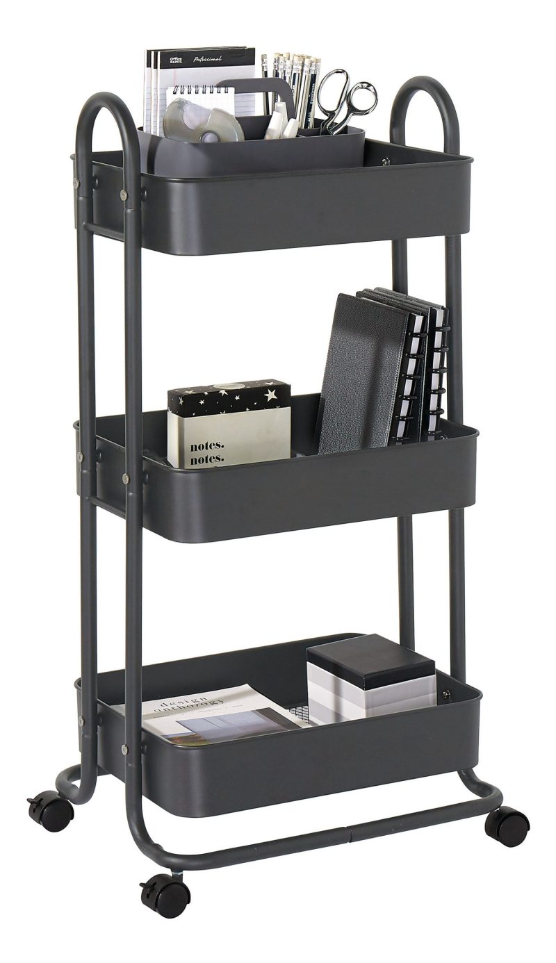 Realspace® Mobile 3-Tier Storage Cart, 35-5/8"H x 17-15/16"W x 14-5/16"D, Black - Gray