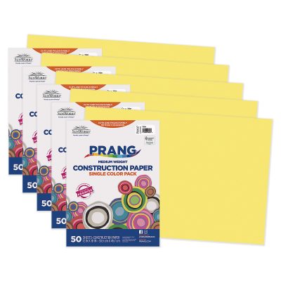 Prang® Construction Paper, 12" x 18", White, 50 Sheets Per Pack, Set Of 5 Packs - Yellow