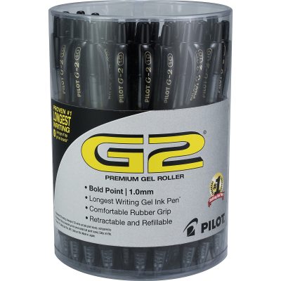 Pilot G2 Retractable Gel Pens, Bold Point, 1.0 mm Point Size, Blue Gel-Based Ink, Clear Barrels, Pack Of 36 Pens - Black,36
