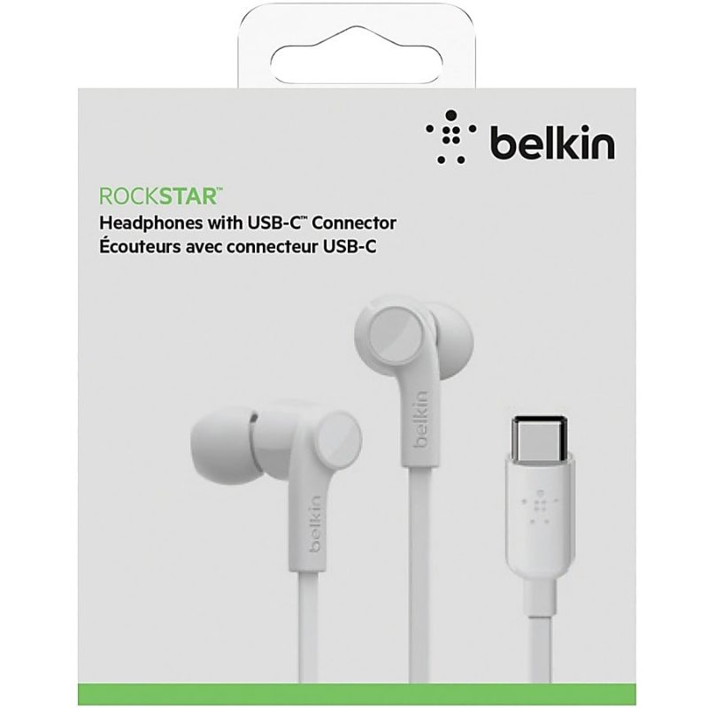 Belkin SoundForm Wired Earbuds with USB-C Connector - Stereo - USB Type C - Wired - Earbud - Binaural - In-ear - 4 ft Cable - White - Image 6