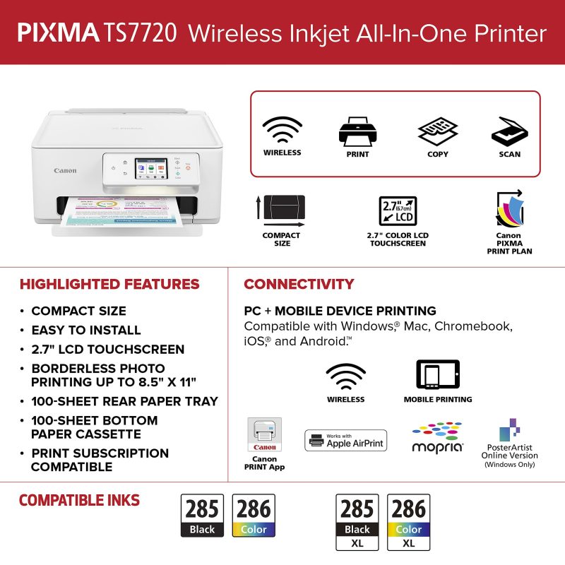 Canon PIXMA™ TS7720 Wireless Home All-in-One Inkjet Color Printer - Image 6