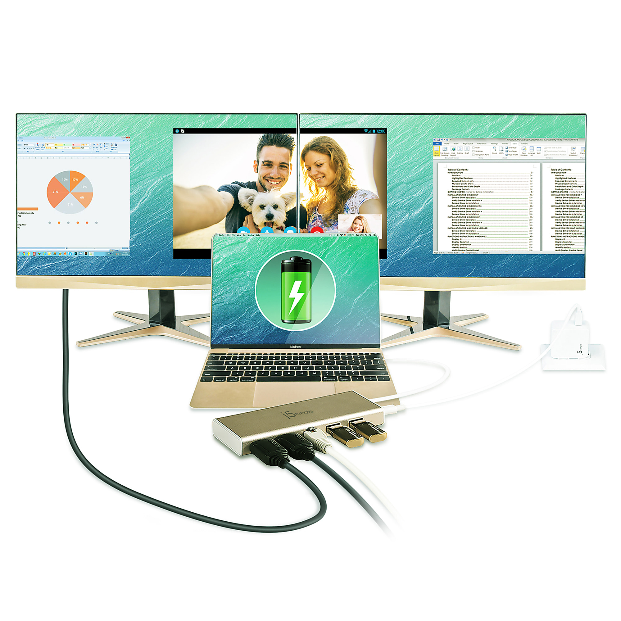 j5create® USB 3.1 Type-C Dual HDMI™ Dock, Silver, 7.8, JCD381 - Image 4