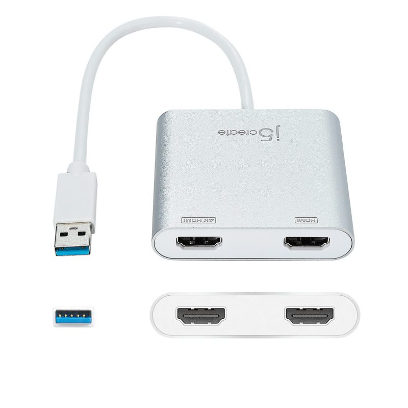 j5create USB 3.0-To-Dual HDMI Cable, 12.5", Silver, JUA365 - Image 2