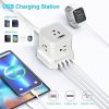 Cube Surge Protector Power Strip with usb ports 10ft extension cord with multiple outlets White - Space Saving 9 outlet usp power strip: 5 AC Outlets, 3 USB Ports, 1 USB-C Port, Surge Protected, On/Off Switch - Image 6