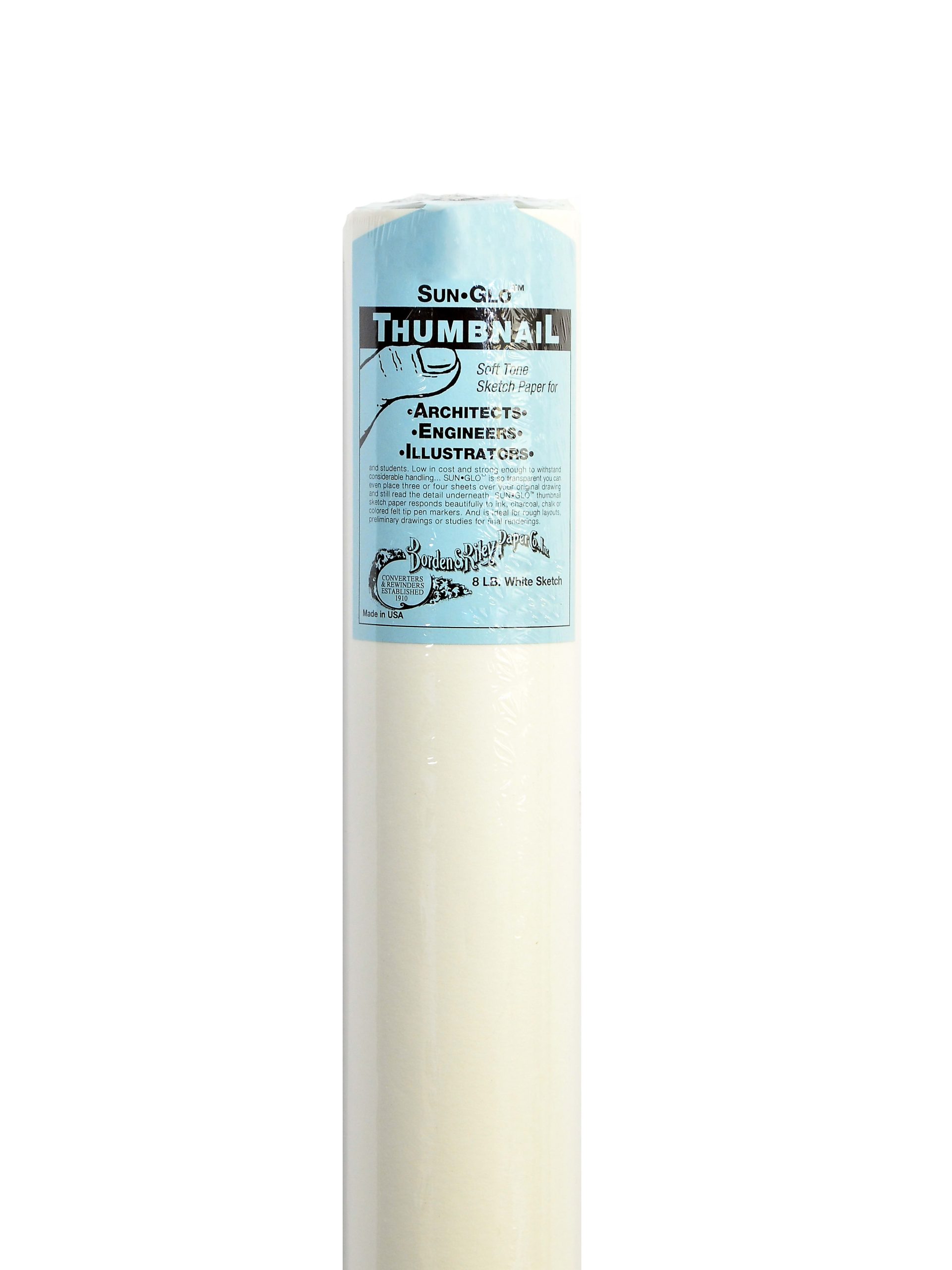 Borden & Riley Sun-Glo Thumbnail Sketch Paper Roll, 36" x 150', 8 Lb, White