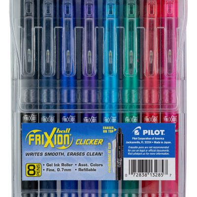 Pilot® FriXion® Ball Clicker Erasable Retractable Gel Pens, Pack of 12, Fine Point, 0.7 mm, Blue Barrel, Blue Ink - Assorted,8