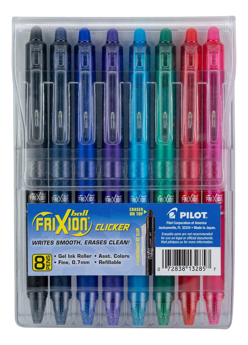 Pilot® FriXion® Ball Clicker Erasable Retractable Gel Pens, Pack of 12, Fine Point, 0.7 mm, Blue Barrel, Blue Ink - Assorted,8